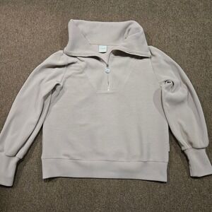 Varley Vine 1/2 Zip Pullover Womens L Ottoman Taupe Marl Ribbed Knit Oversized